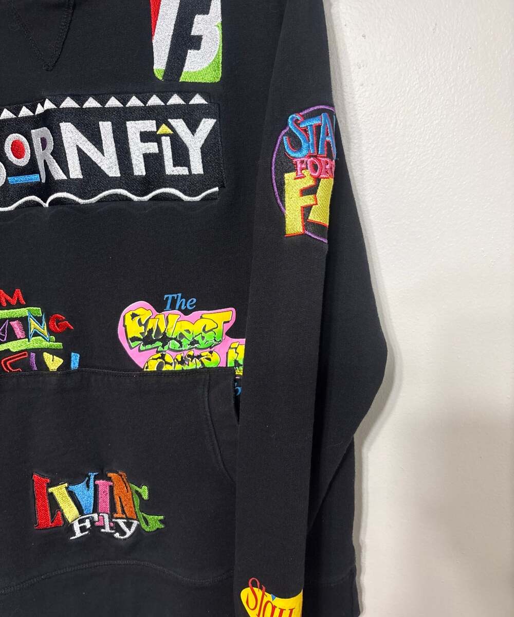 Born Fly 'Too Fly for TV' Embroidered Sticker Patch Pullover Hoodie